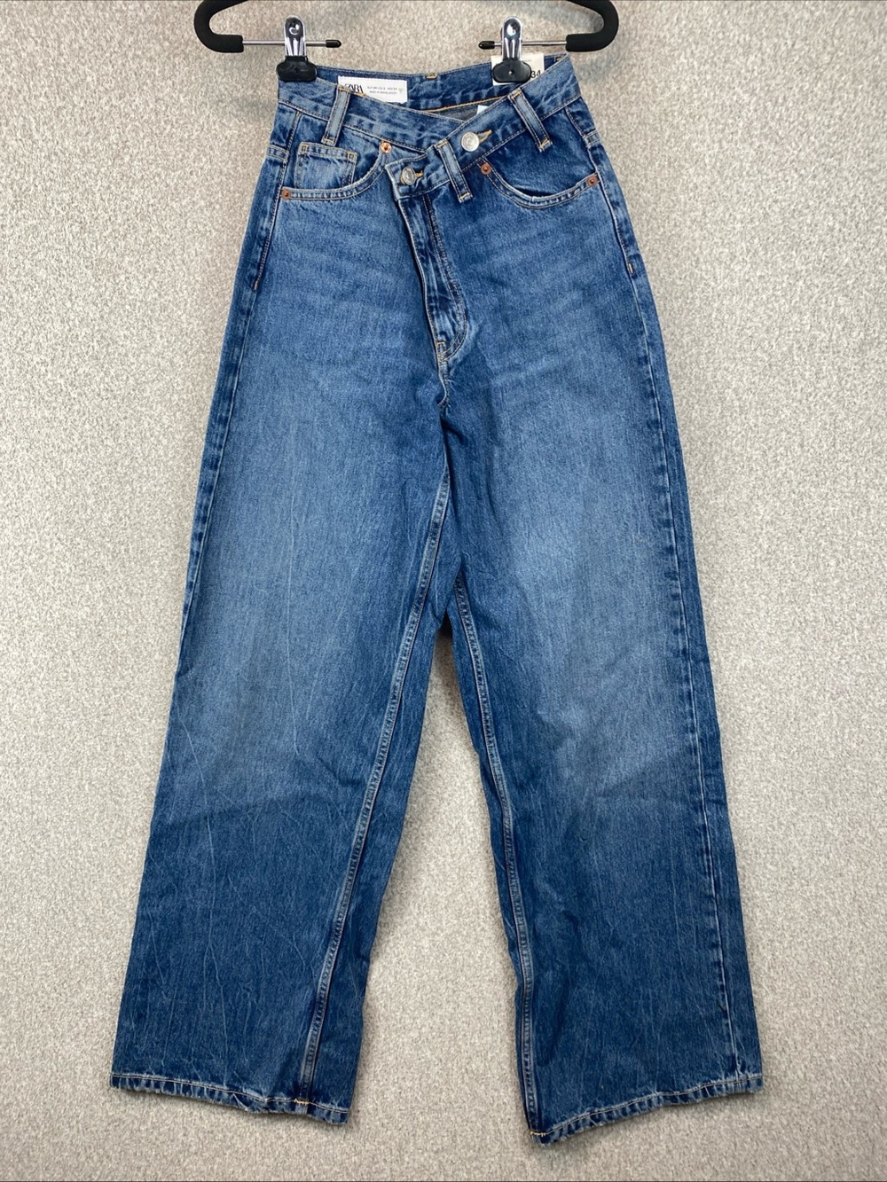 ZARA Crossed Button High Waist Wide Leg Jeans Size 2 Retro Y2K